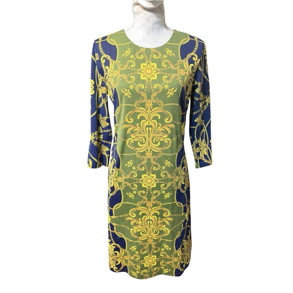 J McLaughlin Olive Navy Gold Lexington Tassel Catalina Cloth Sophia Dress M $228